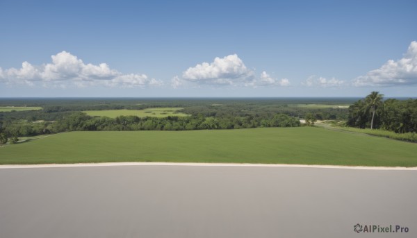 outdoors,sky,day,cloud,tree,blue sky,no humans,beach,grass,nature,scenery,forest,horizon,road,field,landscape,hill,ocean,cloudy sky