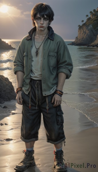 A male portrayed in a vivid sunset day