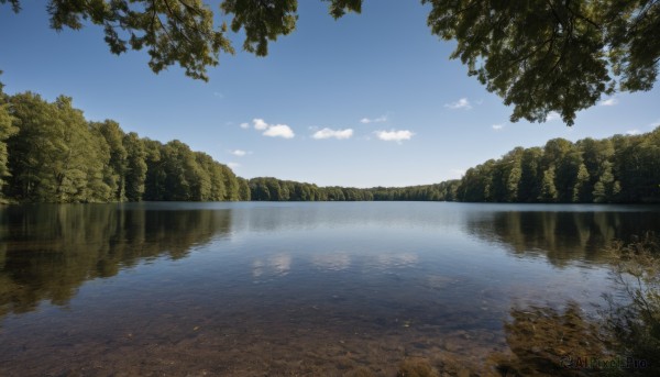 outdoors,sky,day,cloud,water,tree,blue sky,no humans,leaf,cloudy sky,nature,scenery,forest,reflection,river,landscape,lake,reflective water,mountain