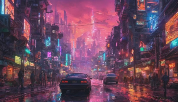 A motor vehicle captured in a dynamic sunset outdoors