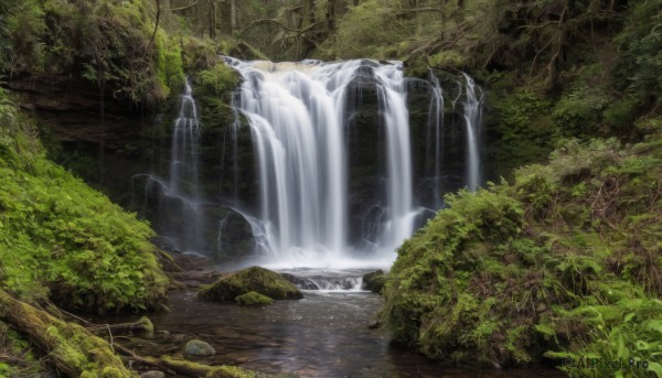 A majestic waterfall within a vivid day