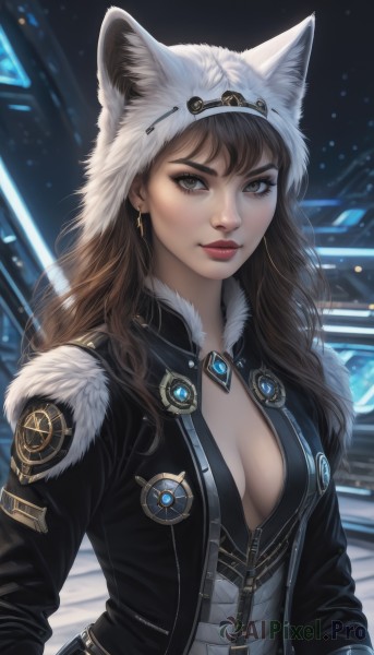A majestic snowy outdoors featuring a female