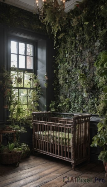 day,indoors,tree,no humans,window,sunlight,plant,scenery,wooden floor,potted plant,candle,vines,overgrown,leaf,stairs,door,candlestand,chandelier