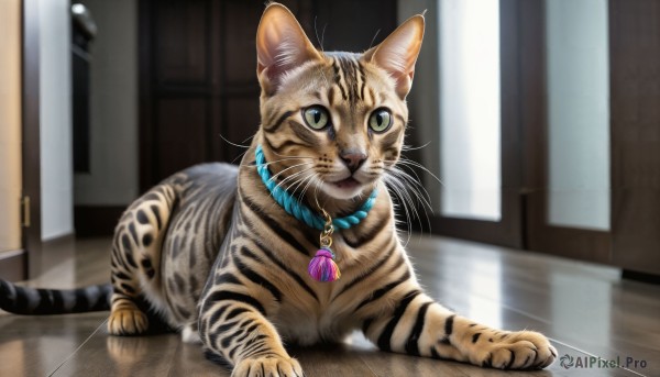 A graceful view of a cat in wooden floor