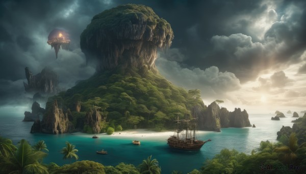 A boat surrounded by a lush day
