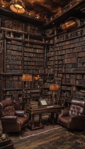 indoors,cup,book,no humans,chair,table,scenery,couch,wooden floor,stairs,bookshelf,light,lamp,candle,computer,laptop,book stack,library,armchair,ceiling,ladder,carpet,rug,chandelier,globe,voile