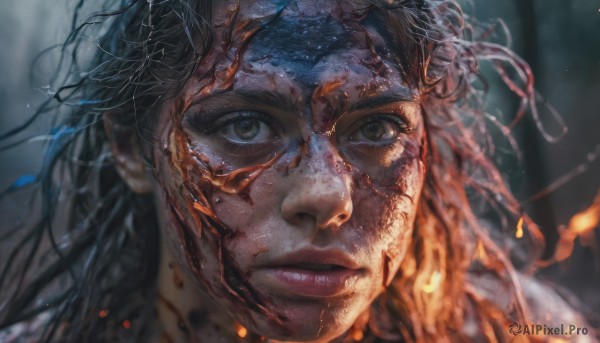 A male showcased in a bold fiery dynamic scene