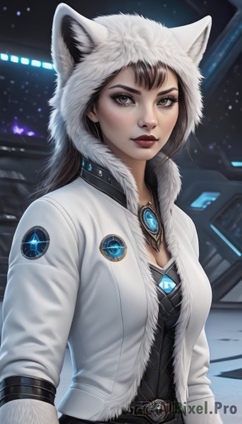 A female surrounded by a serene dynamic scene