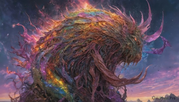 A breathtaking sunset outdoors featuring a monster