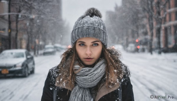 A captivating female within snowy day