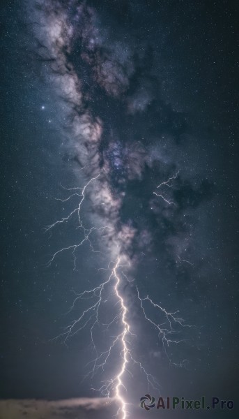 outdoors,sky,cloud,no humans,night,star (sky),night sky,scenery,starry sky,electricity,space,planet,lightning,galaxy,milky way,fantasy