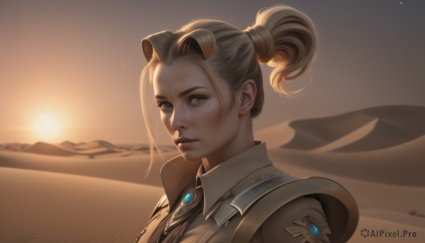 A charming sunset outdoors featuring a female