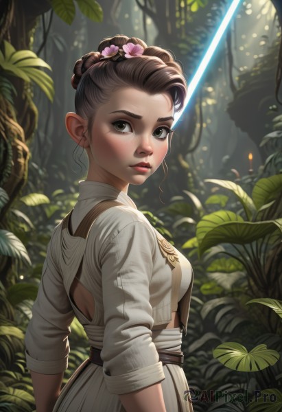 A female in a dynamic outdoors