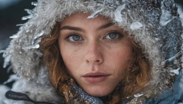 A female in a picturesque snowy snow