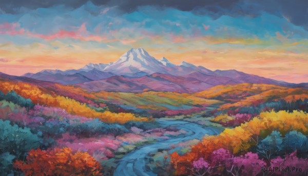 A delightful capture of a landscape within sunset outdoors