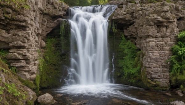 A waterfall showcased in a bold day