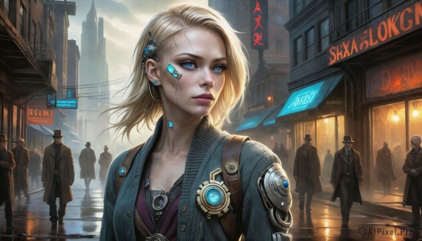 The elegance of a cyborg in a idyllic rainy outdoors