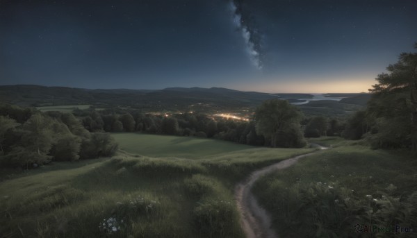 A tranquil sunset outdoors showcasing a landscape