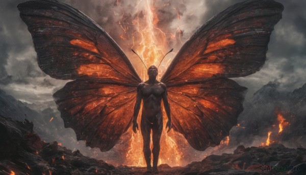 A male captured in a dynamic fiery outdoors