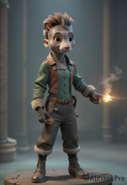 A male amidst a vivid fiery smoke