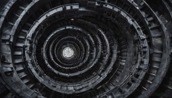 no humans,from above,scenery,science fiction,clock,gears,solo,stairs