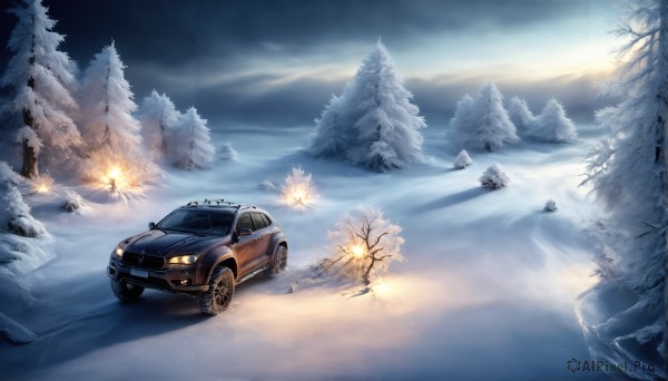 A stunning view of a motor vehicle in snowy outdoors