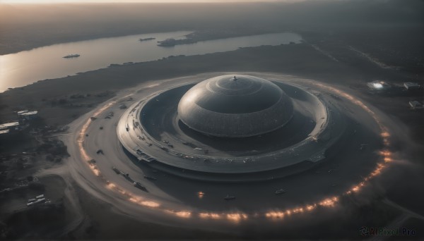 A spacecraft showcased in a tranquil outdoors