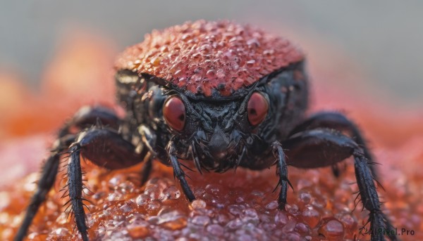 red eyes, blurry, no humans, depth of field, blurry background, bug, monster, realistic