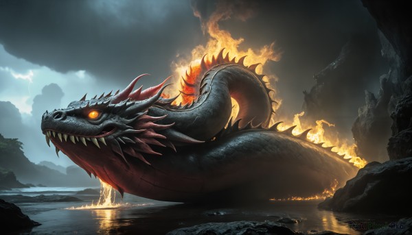 A monster captured beautifully in a tranquil fiery outdoors