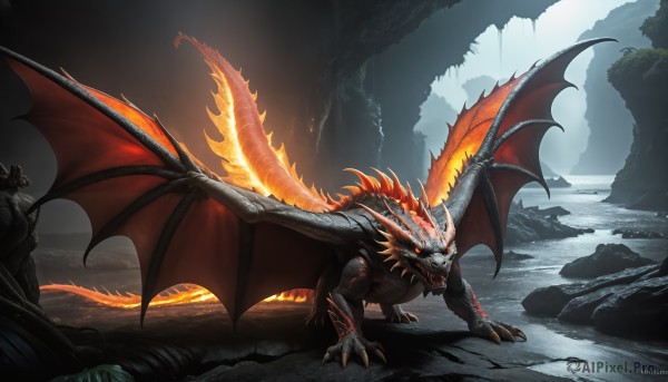 The wonder of a monster in a picturesque fiery outdoors