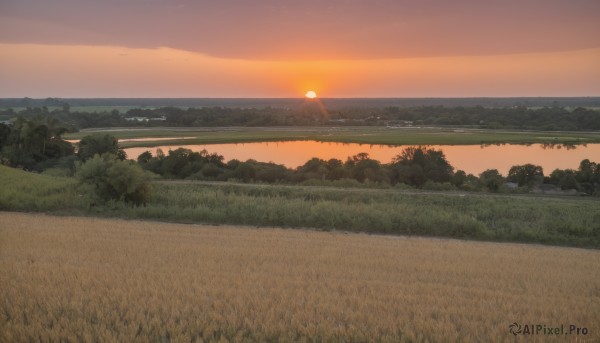 A stunning landscape within a vivid sunset outdoors