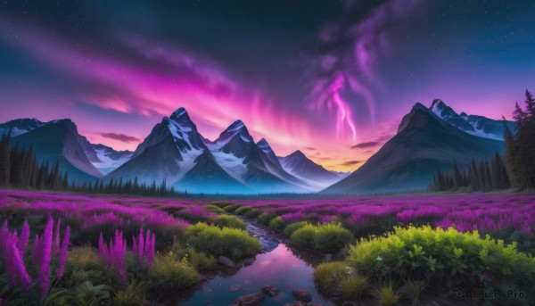 A landscape in a picturesque sunset outdoors