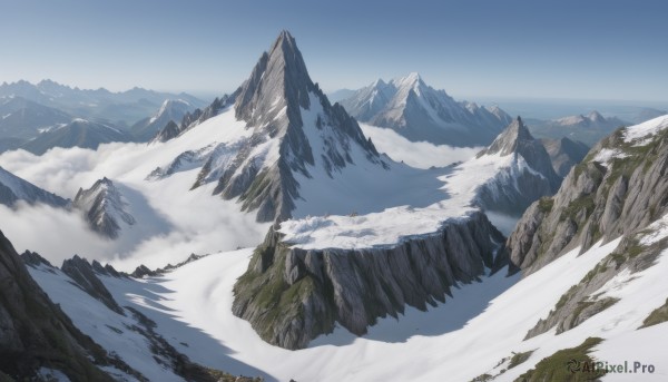 A landscape set against the backdrop of a breathtaking snowy day