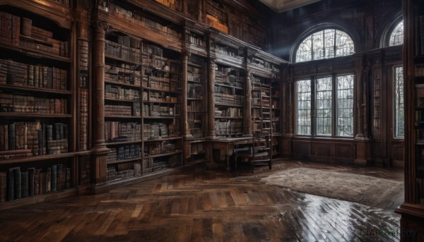 day,indoors,book,no humans,window,chair,table,sunlight,scenery,light rays,wooden floor,stairs,bookshelf,sunbeam,shelf,book stack,library,ladder,reflective floor,rain,wooden chair