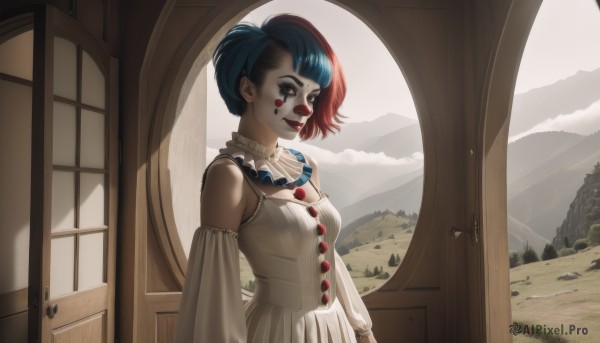 A clown framed by the beauty of a lush day