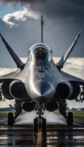 outdoors,sky,day,cloud,military,no humans,cloudy sky,robot,reflection,flying,science fiction,realistic,aircraft,military vehicle,airplane,vehicle focus,jet,fighter jet,pilot,solo,helmet