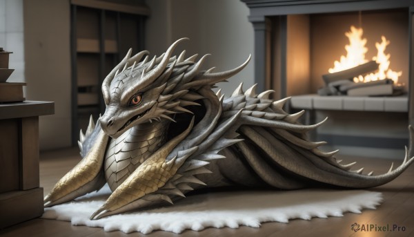 A stunning monster within a beautiful fiery window