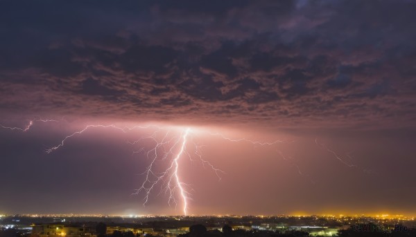 outdoors,sky,cloud,no humans,night,cloudy sky,building,scenery,sunset,city,horizon,electricity,cityscape,skyscraper,lightning,city lights,skyline,ocean,night sky,landscape