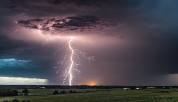 A tranquil sunset outdoors showcasing a lightning