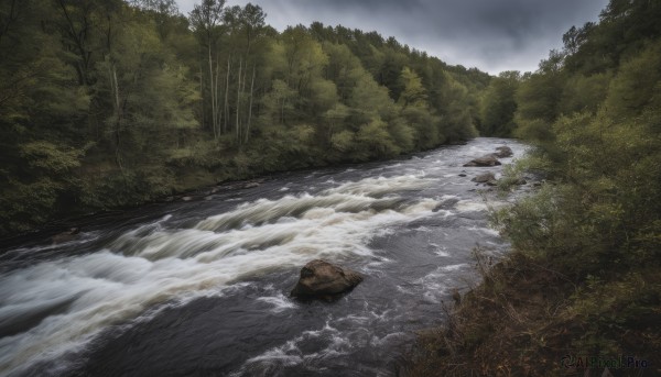 outdoors,sky,day,cloud,water,tree,no humans,cloudy sky,nature,scenery,forest,rock,mountain,river,waterfall,landscape,fog,stream,grass,overcast