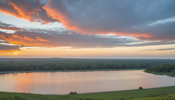 outdoors,sky,cloud,water,tree,no humans,bird,cloudy sky,grass,nature,scenery,forest,reflection,sunset,mountain,horizon,river,evening,landscape,lake,orange sky,hill,ocean,beach,sunlight,mountainous horizon,shore