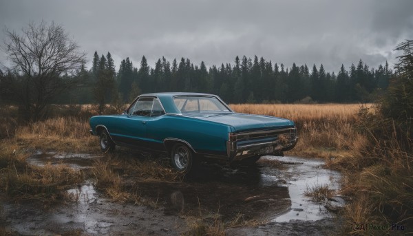An iconic motor vehicle framed by a bold rainy day