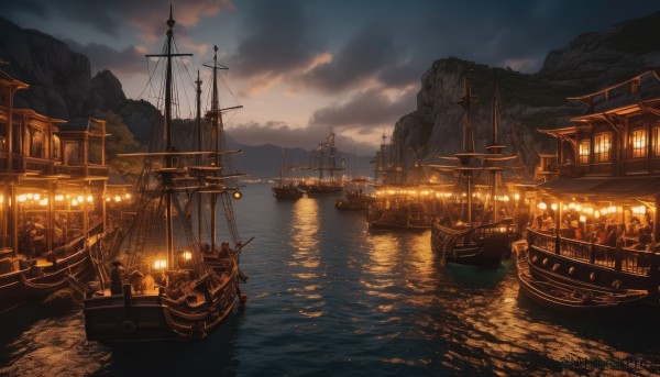 A boat captured in a dynamic sunset outdoors
