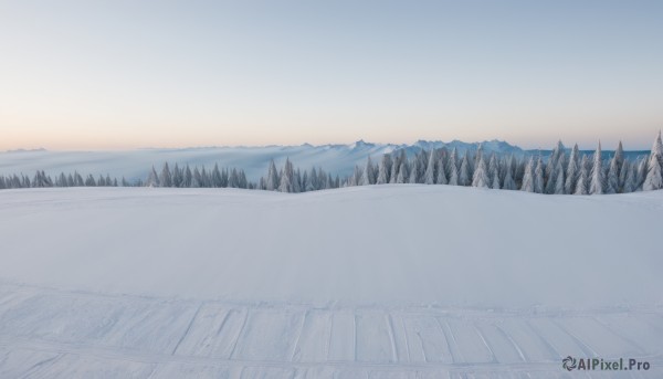 outdoors,sky,day,tree,blue sky,no humans,nature,scenery,snow,forest,mountain,road,winter,landscape,lake,monochrome,cloud,sunset,sun,horizon,sunrise