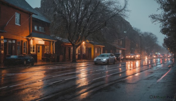A motor vehicle captured beautifully in a tranquil rainy outdoors
