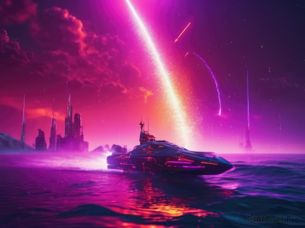 A striking sunset outdoors featuring the elegance of a spacecraft