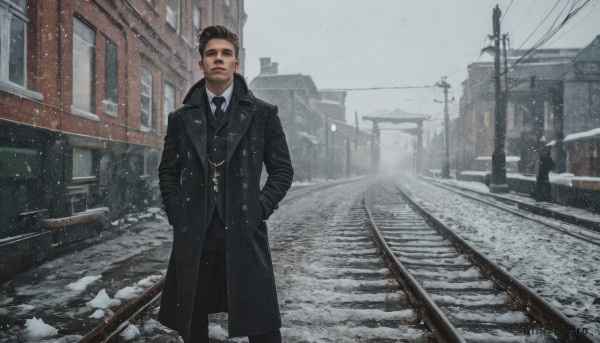 The timeless beauty of a male in a picturesque snowy day