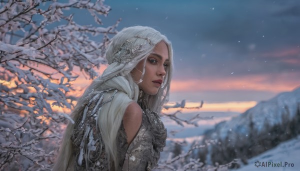 A graceful view of a female in snowy outdoors