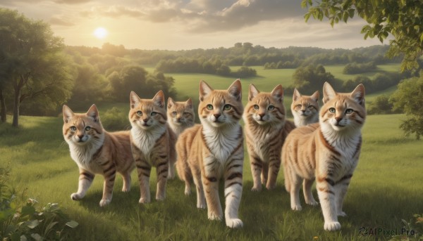 A calm sunset outdoors highlighting a cat