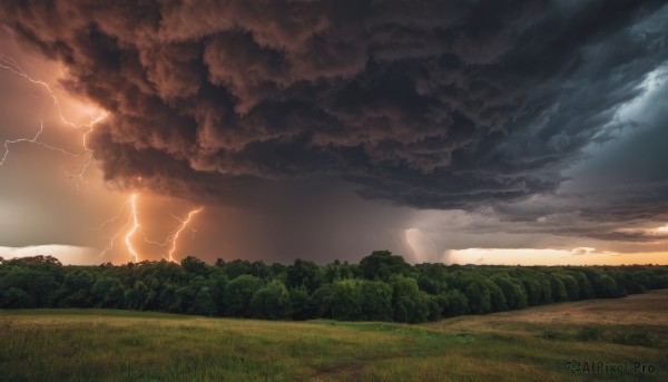A lightning showcased in a bold sunset outdoors